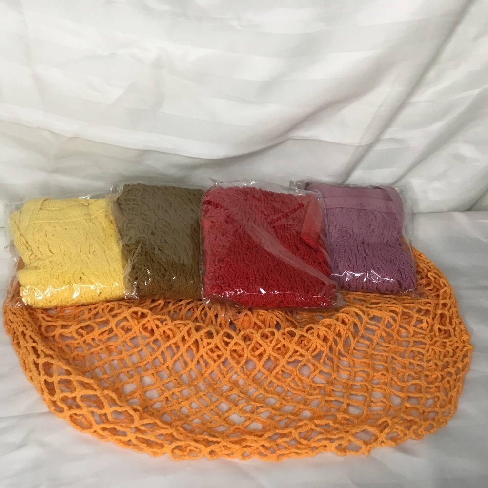 5 piece Reusable shopping bags. Yellow, orange, red, pink, Olive - Picture 1 of 4
